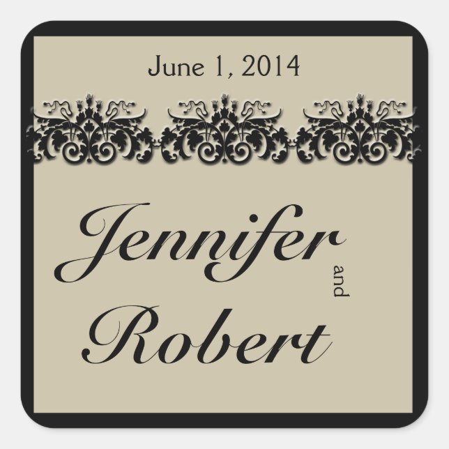 Black Cream Floral Embossed Wedding Envelope Seal (Front)