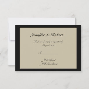 Black Cream Floral Embossed Wedding Response Card