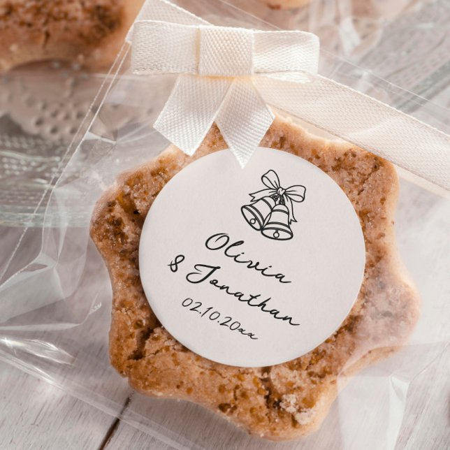 Black Cream Hand Drawn Quirky Wedding  Classic Round Sticker (Creator Uploaded)