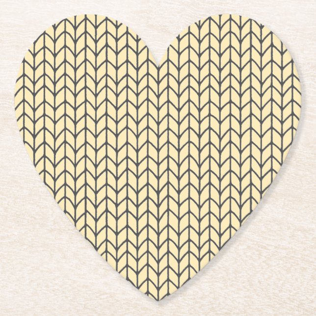 BLACK CREAM KNIT Heart Paper Coasters (Front)