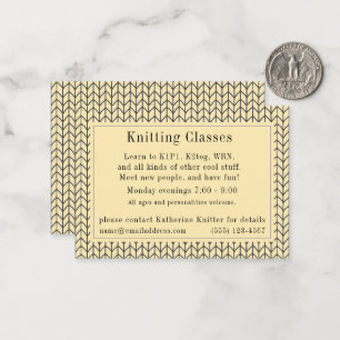 BLACK CREAM KNIT "Knitting Classes" Business Card