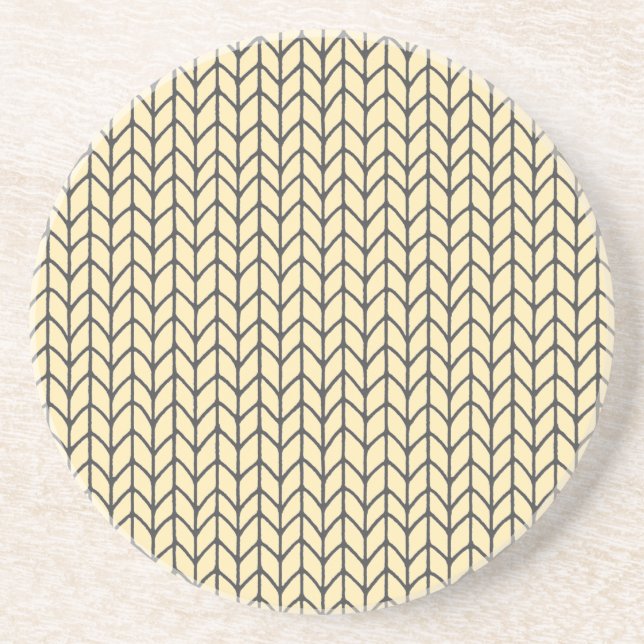 BLACK CREAM KNIT Round Sandstone Coaster (Front)