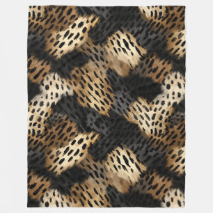 Black Cream Leopard Animal abstract Fleece Blanket