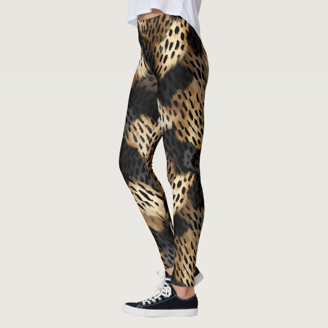 Black Cream Leopard Animal abstract Leggings (Left)