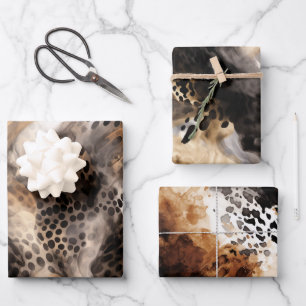 Black Cream Leopard Animal Bridal Shower Wrapping Paper Sheet