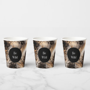 Black Cream Leopard Animal Print Paper Cups