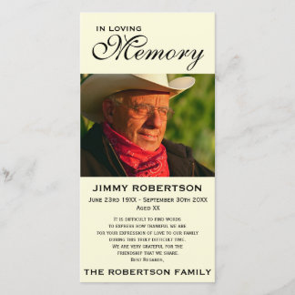 Black & Cream Memorial Family Acknowledgement Thank You Card