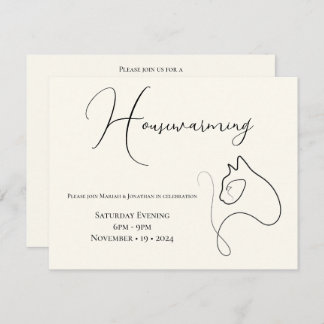 Black & Cream Minimalist Cat Lover Housewarming Invitation