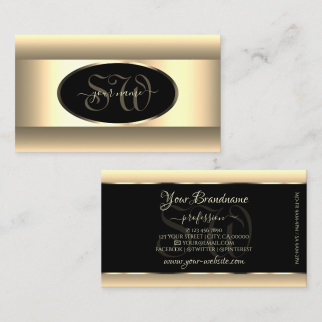 Black Cream Ombre Initials Light Gold Decor Frame Business Card (Front/Back)