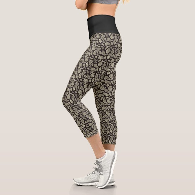 Black-Cream Paisley Pattern High Waisted Capris (Left)