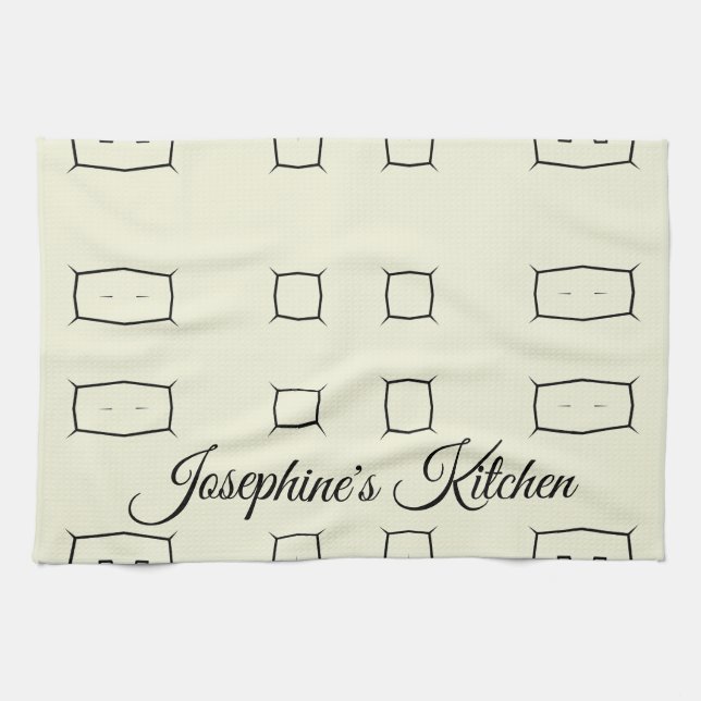 Black Cream Personalized Geometric Minimal Bedding Tea Towel (Horizontal)