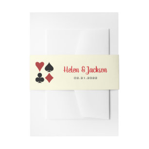 Black Cream Red Card Suits Casino Wedding Invitation Belly Band
