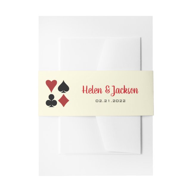 Black Cream Red Card Suits Casino Wedding Invitation Belly Band (Front Example)