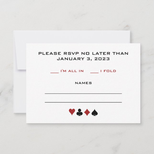 Black Cream Red Poker Chip Casino Theme Wedding RSVP Card (Back)