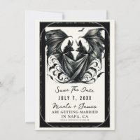 Black Cream Silver Gothic Love Bats Save the Date