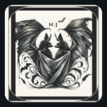 Black Cream Silver Gothic Love Bats Wedding Square Sticker<br><div class="desc">Customise with any text.</div>