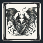 Black Cream Silver Gothic Love Bats Wedding Square Sticker<br><div class="desc">Customise with any text.</div>