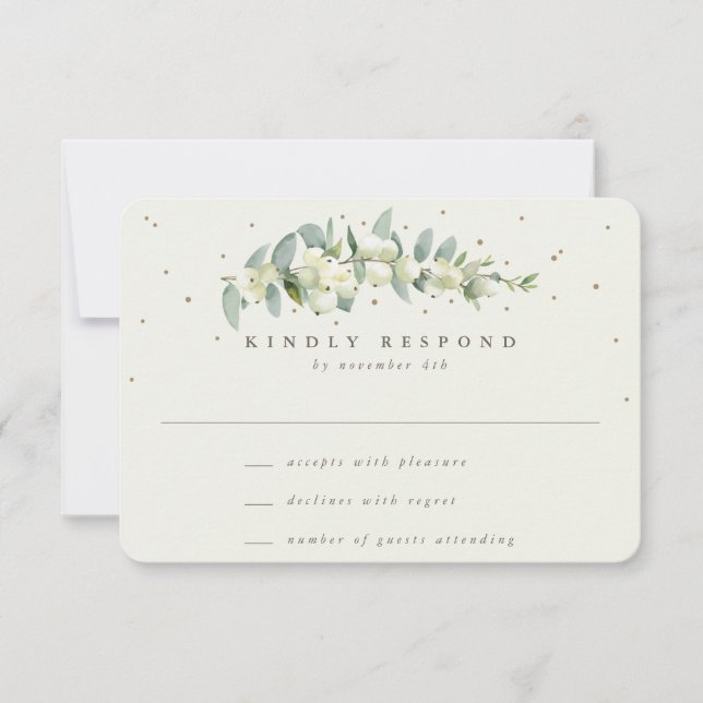 Black/Cream Snowberry+Eucalyptus Stem Wedding RSVP Card (Front)