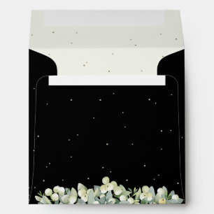 Black/Cream Snowberry+Eucalyptus Wedding Square Envelope