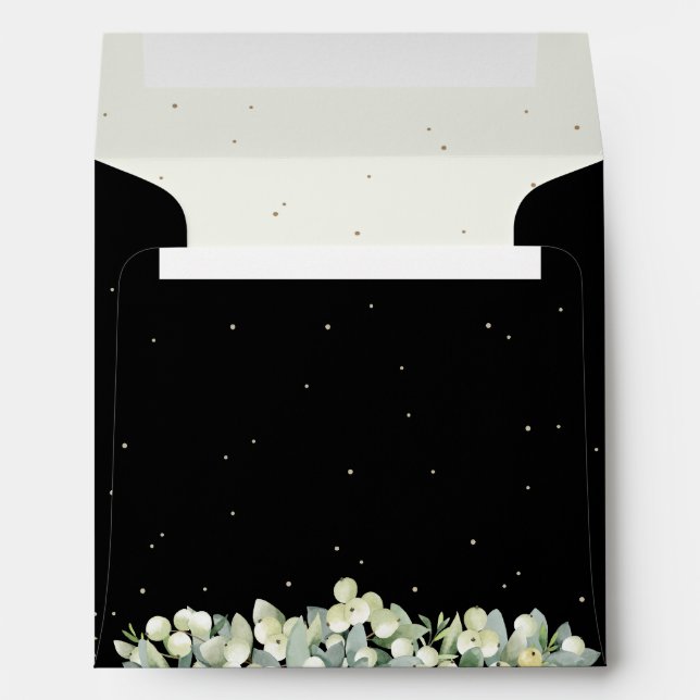 Black/Cream Snowberry+Eucalyptus Wedding Square Envelope (Back (Bottom))