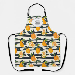 Black Cream Striped Citrus Fruit Botanical Apron