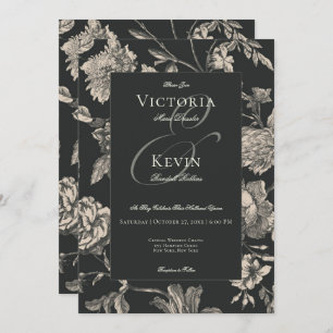 Black & Cream Vintage Toile Floral Wedding Invitation