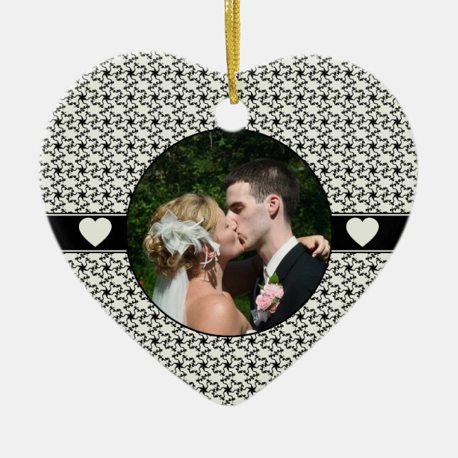 Black & Cream Wedding Remembrance Christmas Ceramic Tree Decoration (Front)