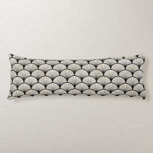 BLACK & CREAM WHITE ART DECO FAN STYLE PATTERN BODY CUSHION