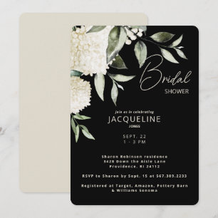 Black & Cream White Hydrangeas Bridal Shower II Invitation