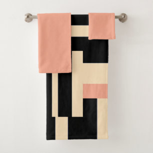 Black Creme Peach Broad Stripe Geo Bath Towel Set