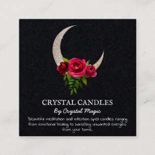 Black Crescent Moon Crystal Candle Intention Spell Square Business Card