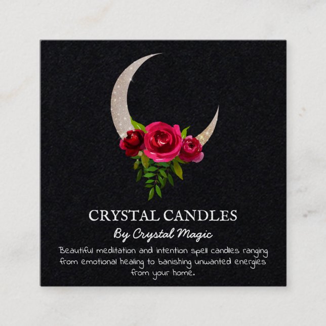 Black Crescent Moon Crystal Candle Intention Spell Square Business Card (Front)