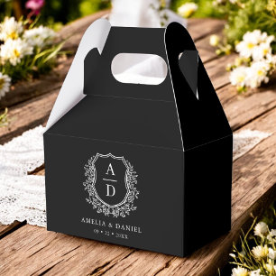 Black Crest Floral Monogram Wedding Modern Favour Box