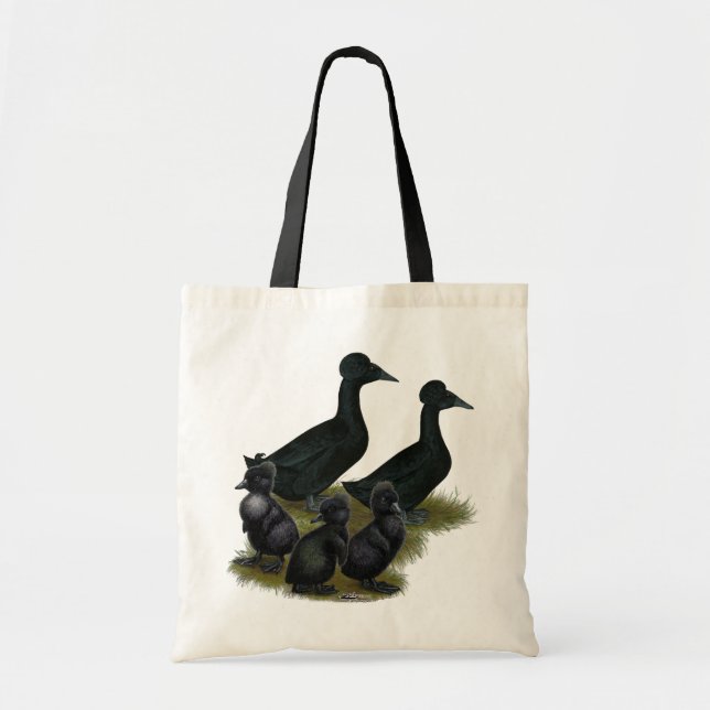 Black Crested Duck Family Tote Bag (Front)