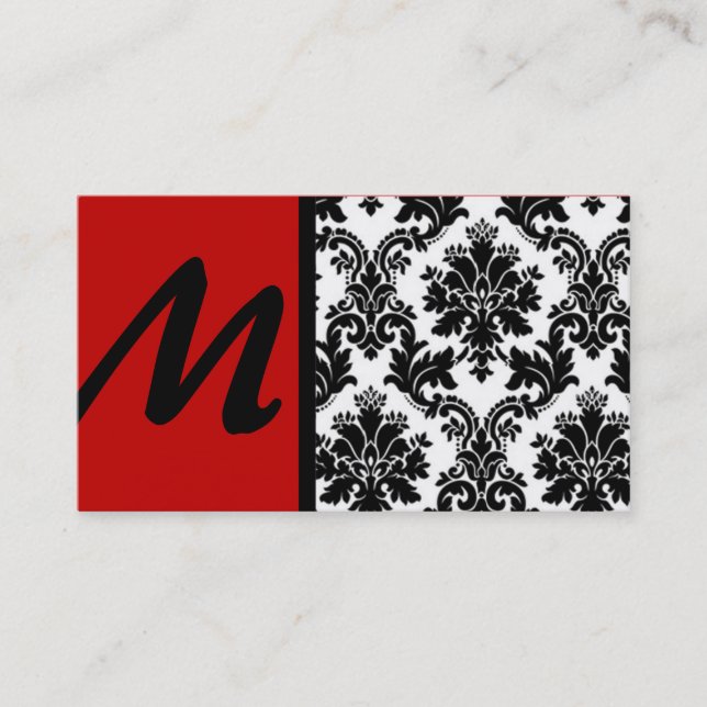 Black Crimson Red Damask Business Cards (Front)