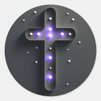 Black Cristian Cross with Purple light  Classic Round Sticker