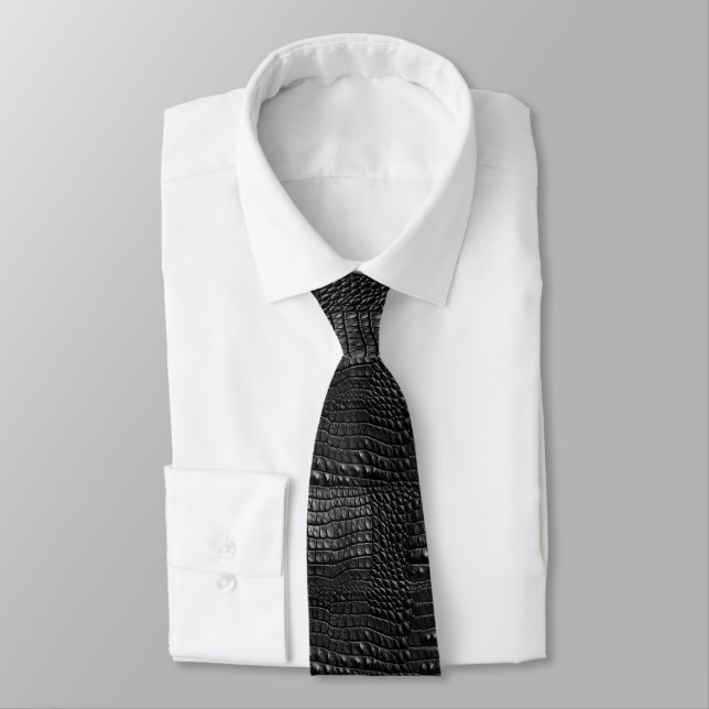 Black Croc Print Men's Dress Tie (Tied)