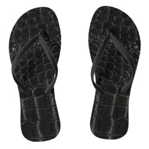Black crocodile flip flops