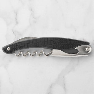 Black Crocodile Leather Print Corkscrew