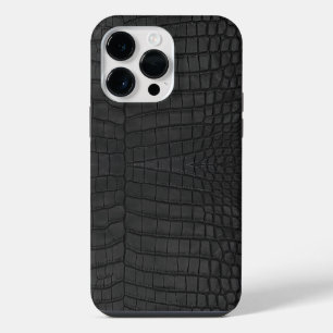 Black Crocodile Leather Print iPhone 14 Pro Max Case