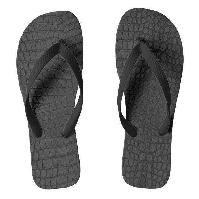 Black Crocodile Leather Print Jandals (Footbed)