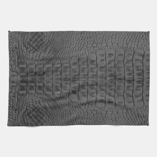  Black Crocodile Leather Print Tea Towel (Horizontal)