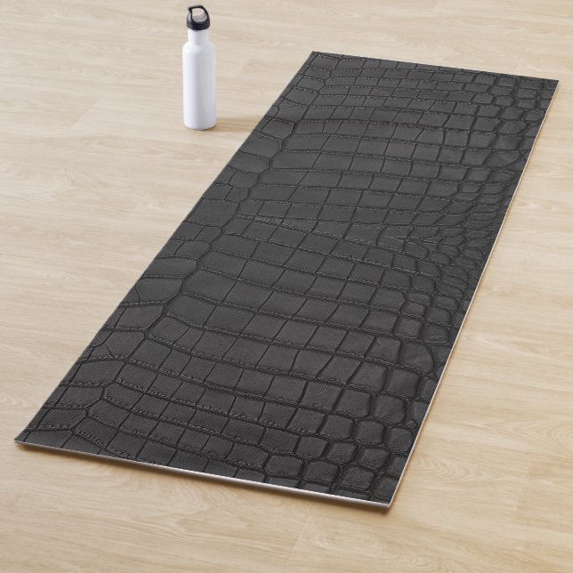 Black Crocodile Leather Print Yoga Mat (In Situ)