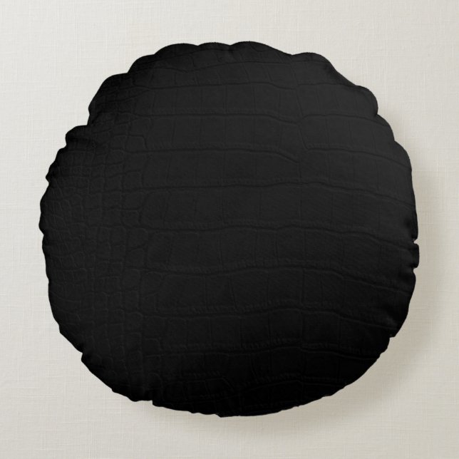 Black Crocodile Skin Print Round Cushion (Front)