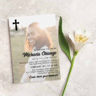 Black Cross Photo Celebrating the Life Invitation