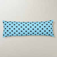 Black cross stitches on baby blue