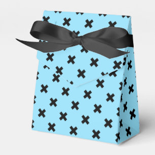 Black cross stitches on baby blue favour box