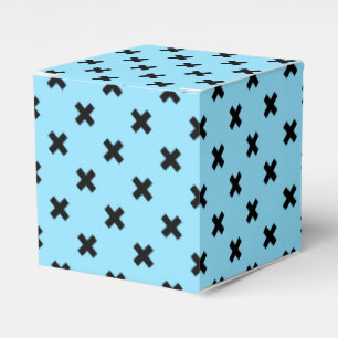Black cross stitches on baby blue favour box