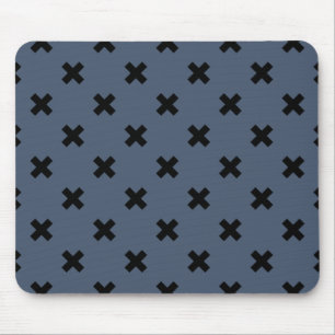 Black cross stitches on blue-grey mouse pad