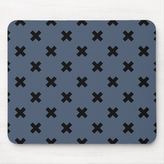 Black cross stitches on blue-grey mouse pad (Front)